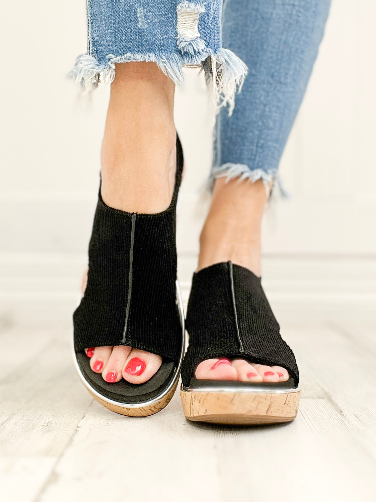 Corkys CARLEY Wedge Shoes in Black Corduroy