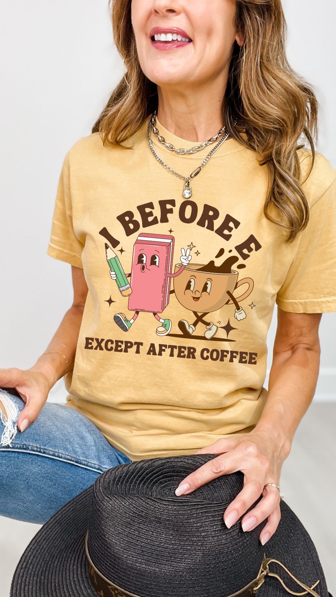 I Before E Except After Coffee Graphic Tee