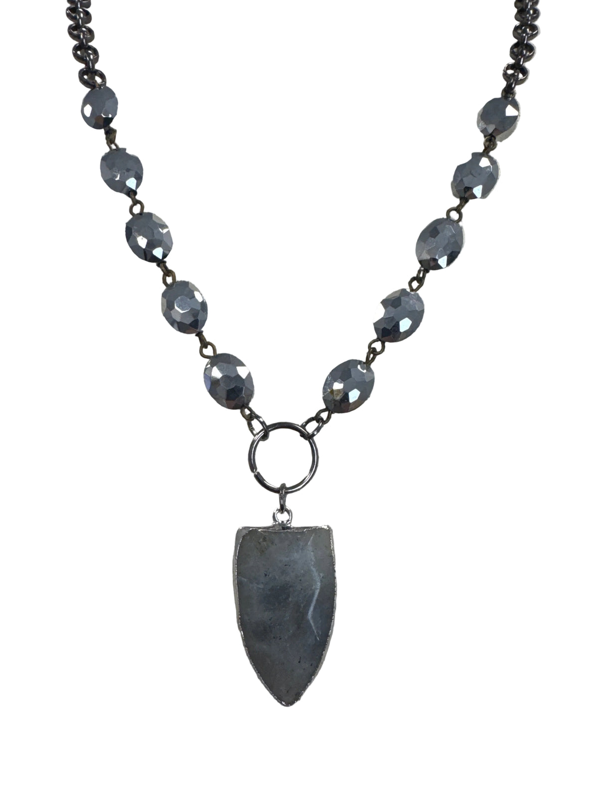 Natural Stone Pendant Necklace with Beaded Chain
