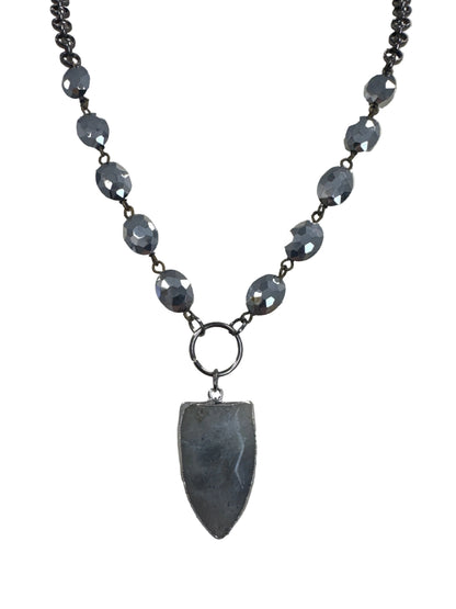 Natural Stone Pendant Necklace with Beaded Chain