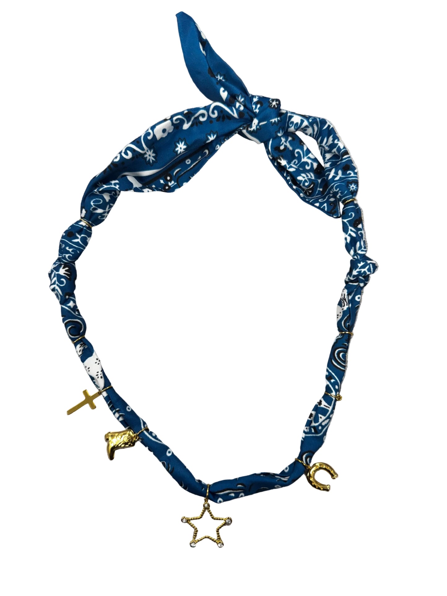 Blue Knotted Scarf Necklace with Star Charm