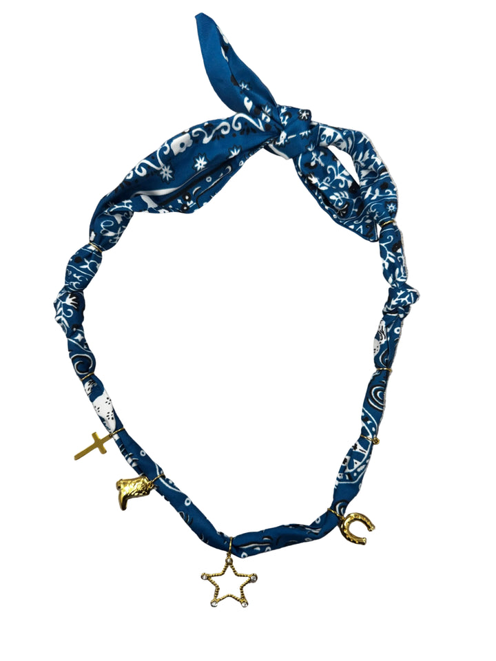 Blue Knotted Scarf Necklace with Star Charm