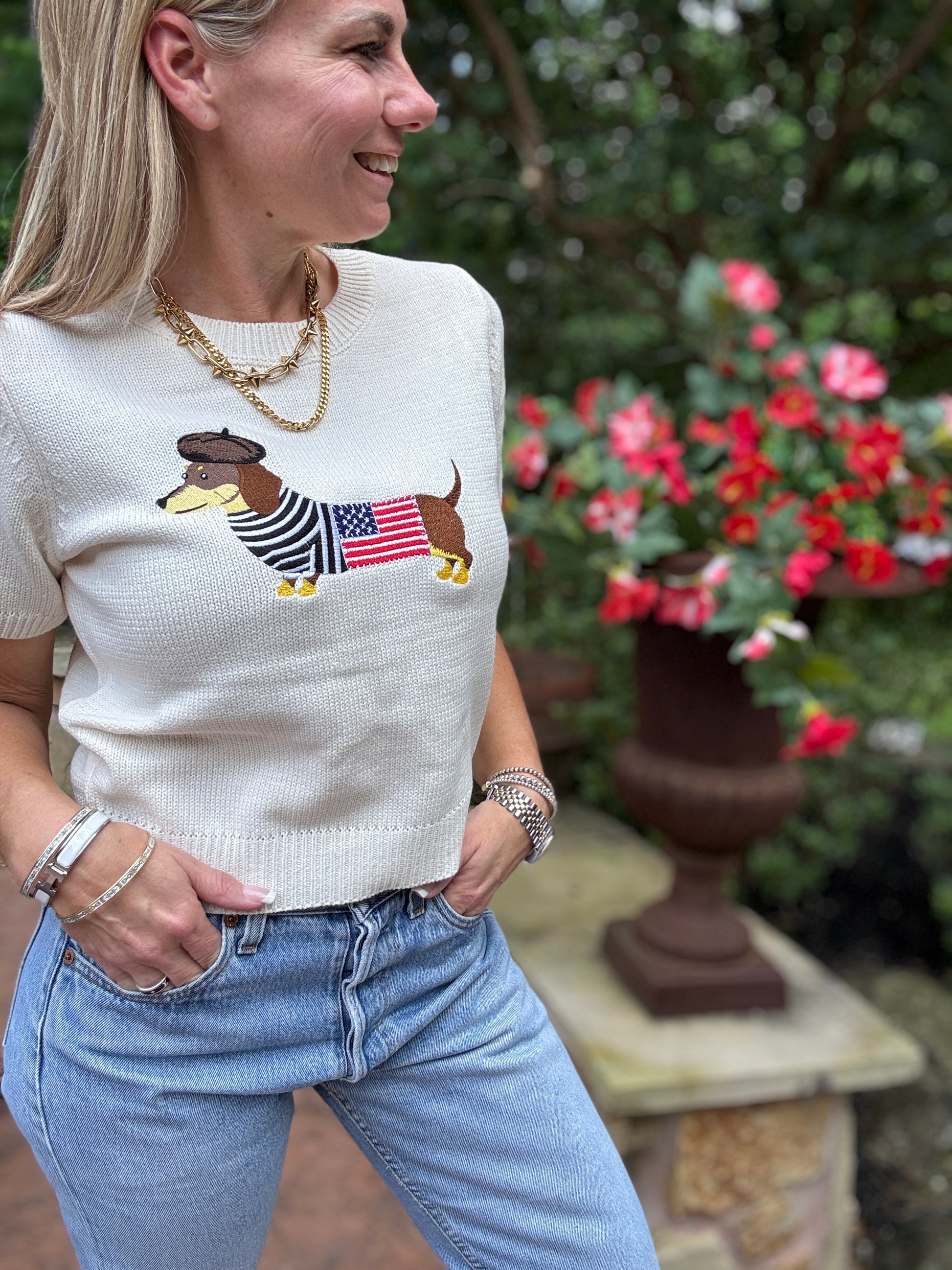 Dachshund 4th Of July Embroidered Sweater