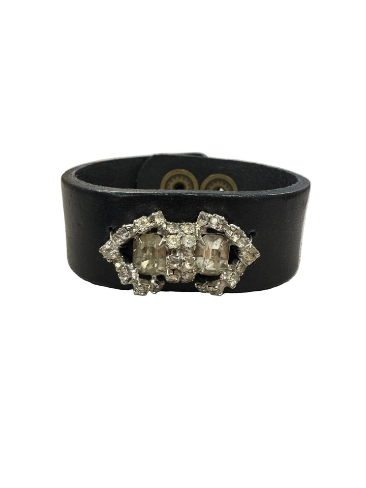 Geometric Brooch Leather Cuff Bracelet