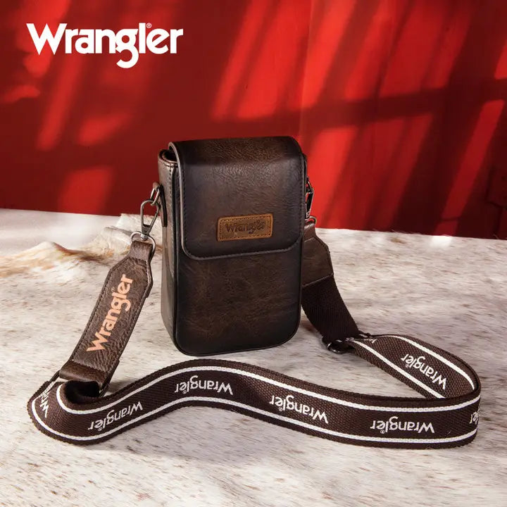 Wrangler Crossbody Cell Phone Purse with Back Card Slots in Coffee