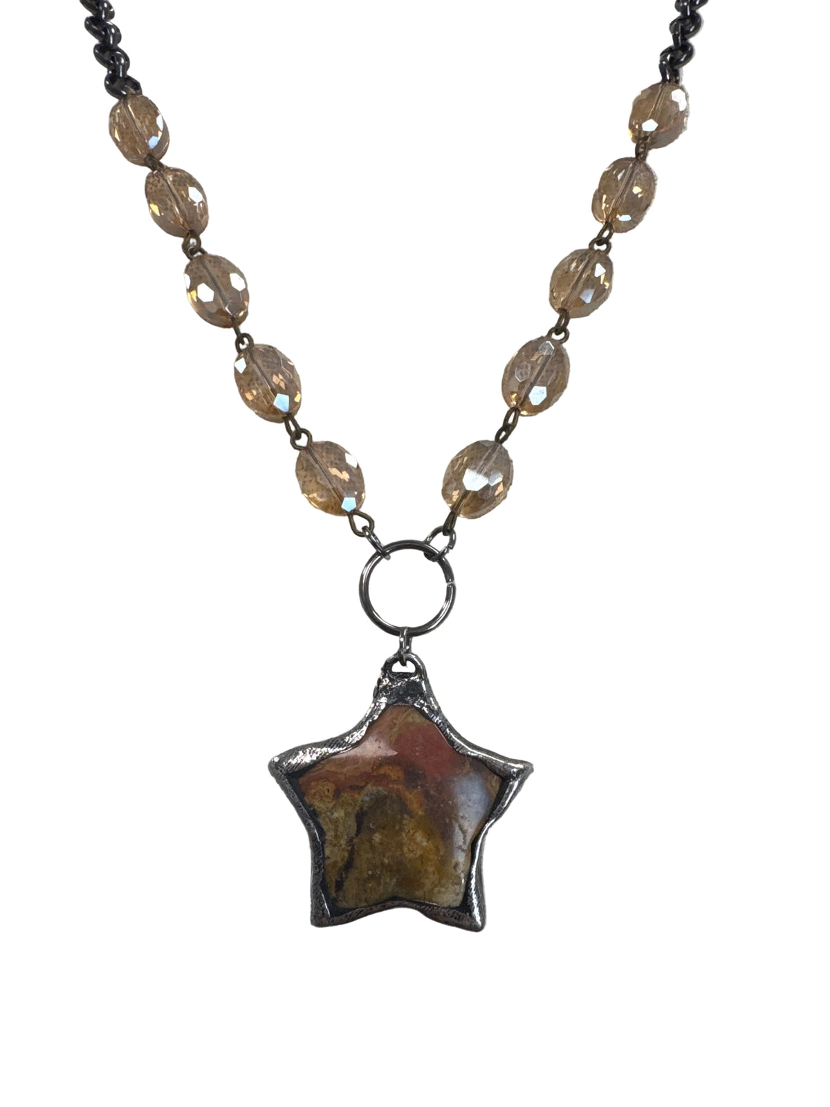 Natural Stone Pendant Necklace with Beaded Chain