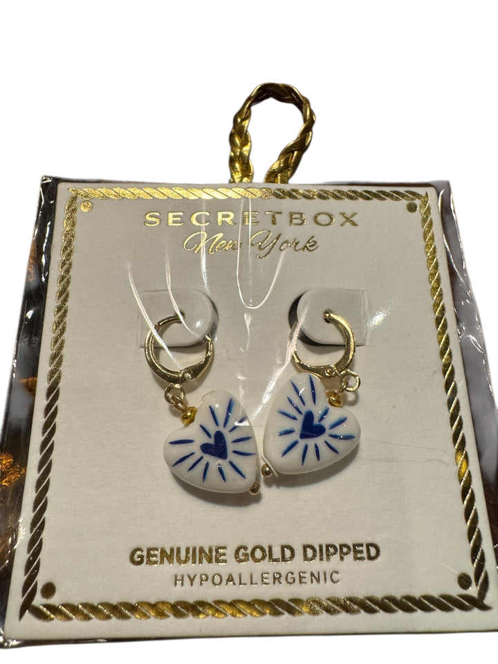 Blue Heart Huggie Earring