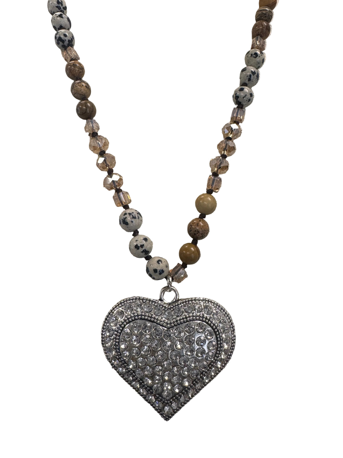 Beaded Rhinestone Heart Necklace