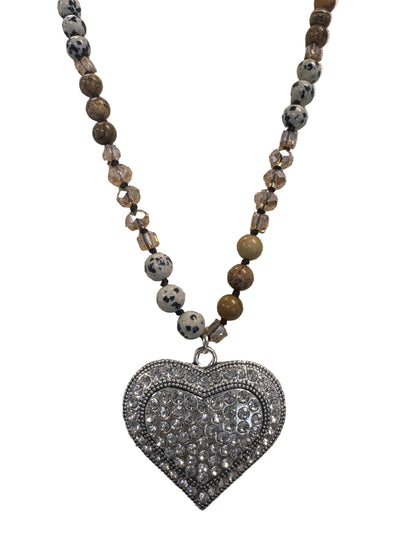 Beaded Rhinestone Heart Necklace