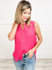 Sleeveless Solid Woven Top with Notched Neckline