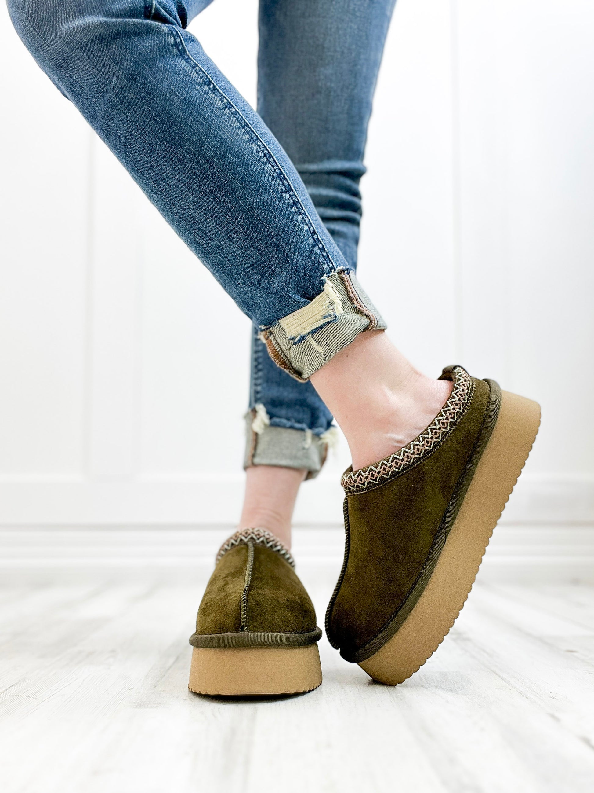 Corkys Pillow Talk Booties in Khaki Faux Suede