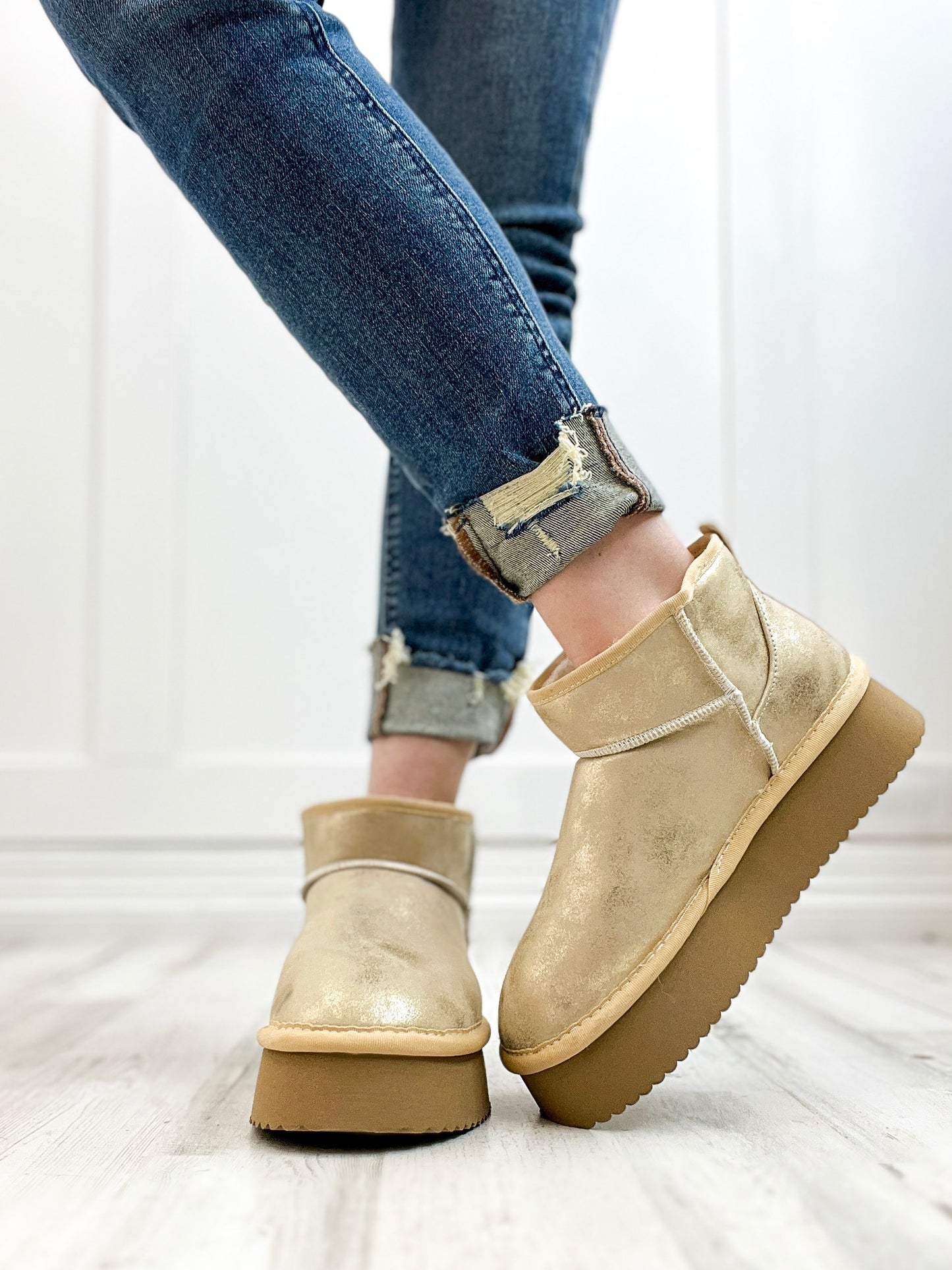 Corkys Room Service Booties in Washed Gold Metallic