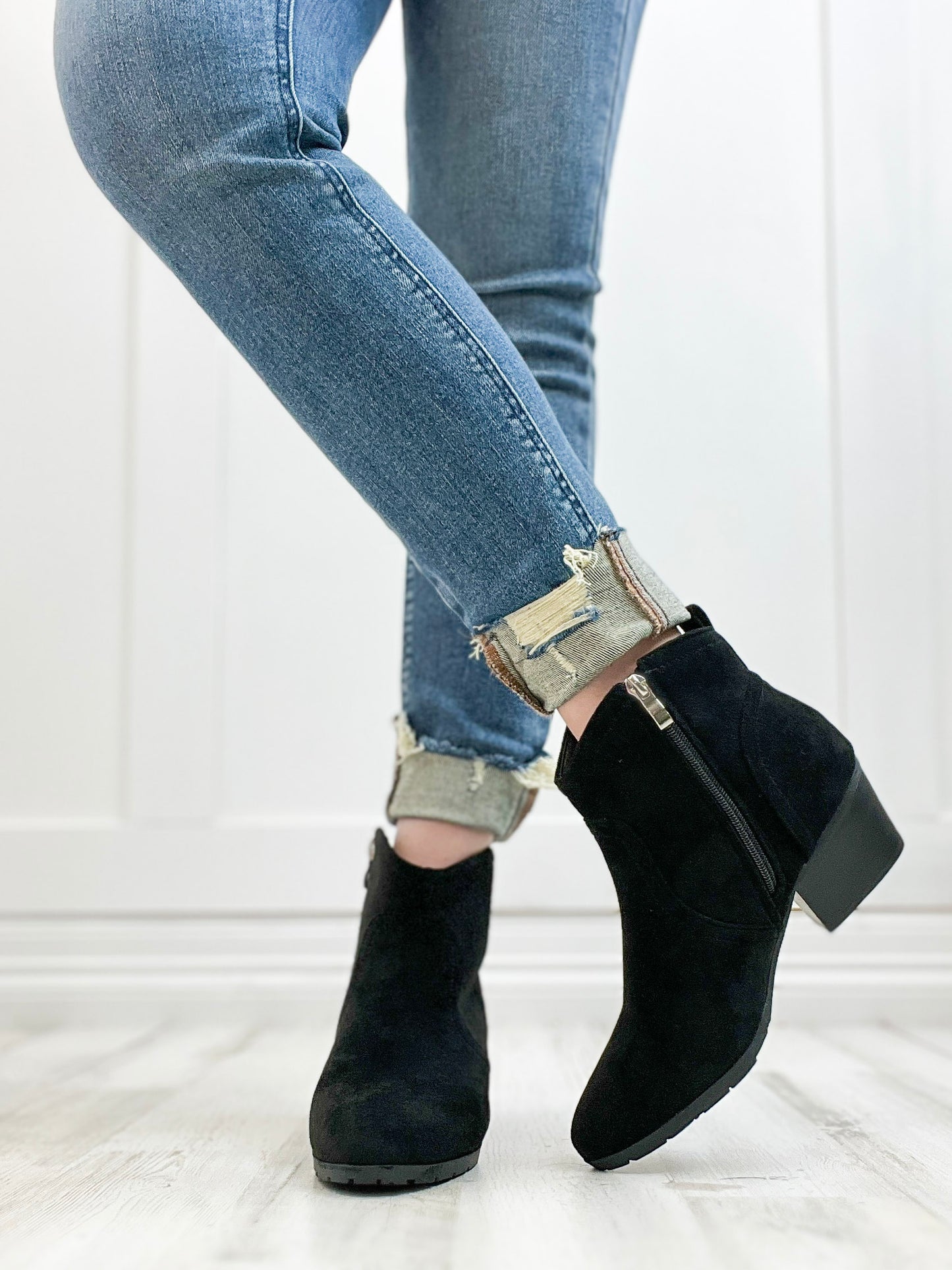 Corkys Yonder Booties In Black Faux Suede