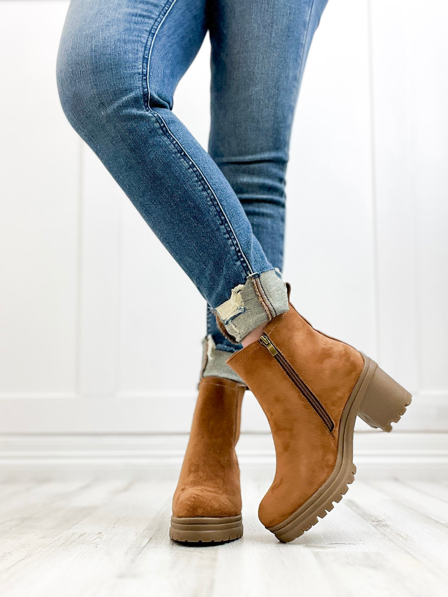 Corkys Trust Issues Booties in Tobacco Faux Suede