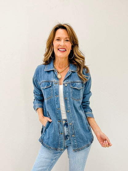 Tencel Shacket with Pockets and Round Hemline