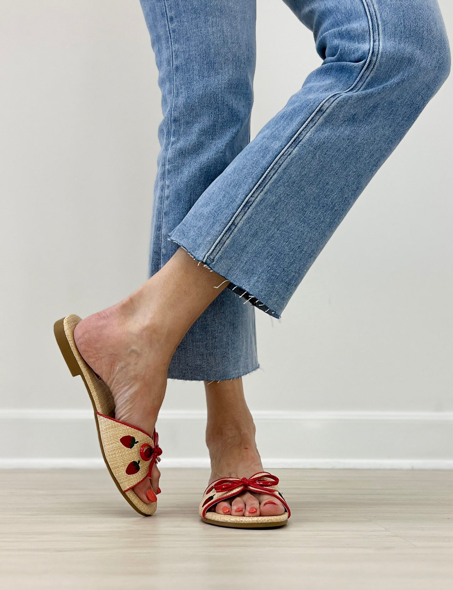 Strawberry Print Slide Sandals