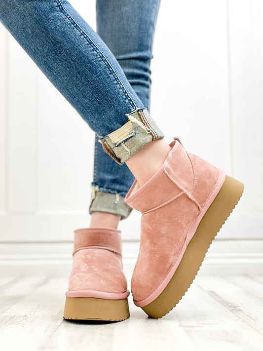 Corkys Room Service Booties in Blush Faux Suede