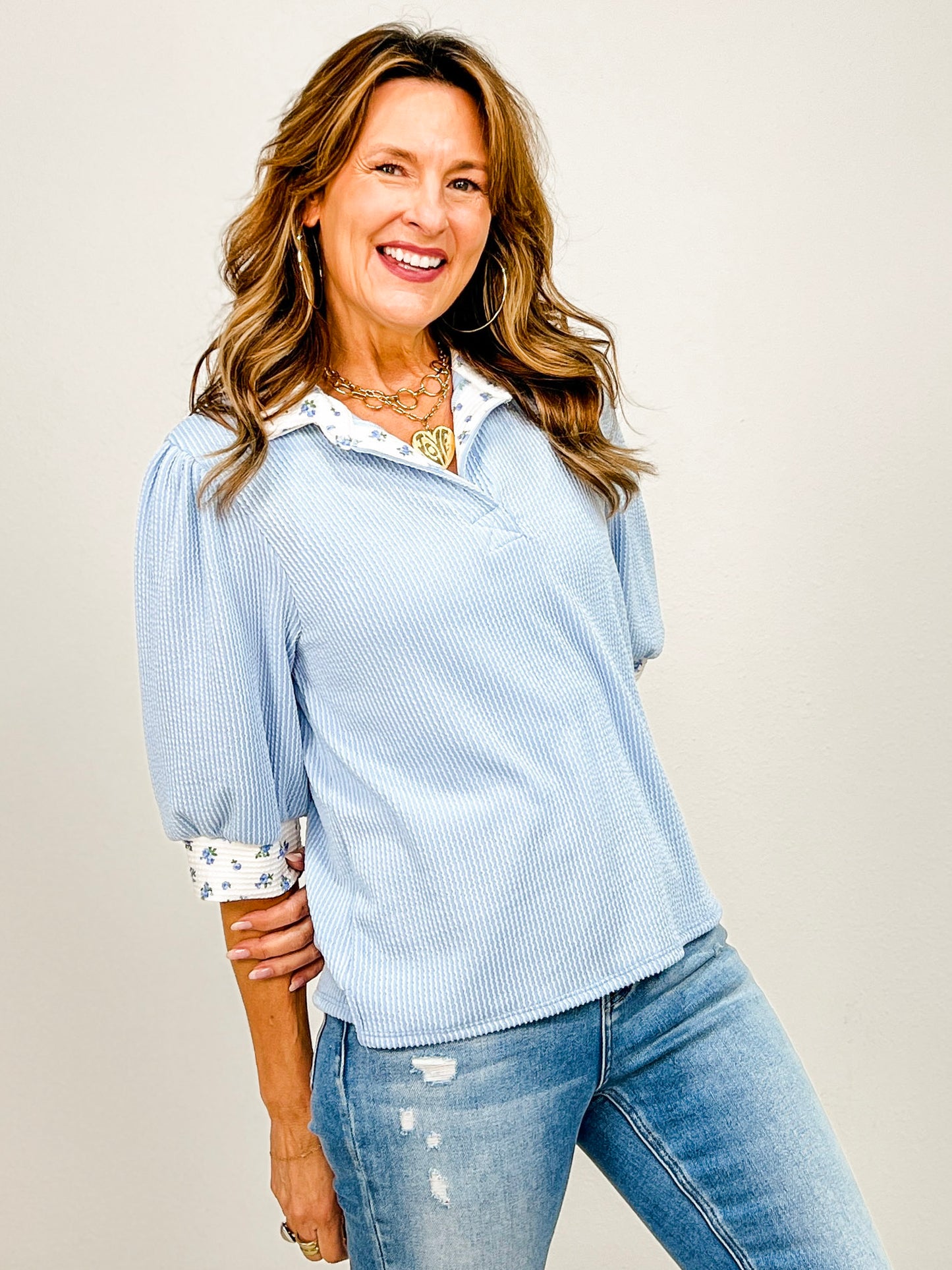 Solid Top with Floral Accent Collar