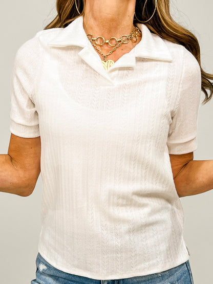 Short Sleeve Polo Style Knit Top