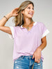 Open Knit Split V-Neckline Short Sleeve Top