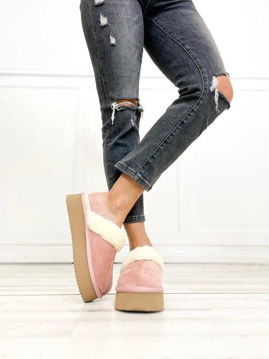 Corkys Cuddle Up Slipper Shoes in Blush Faux Suede