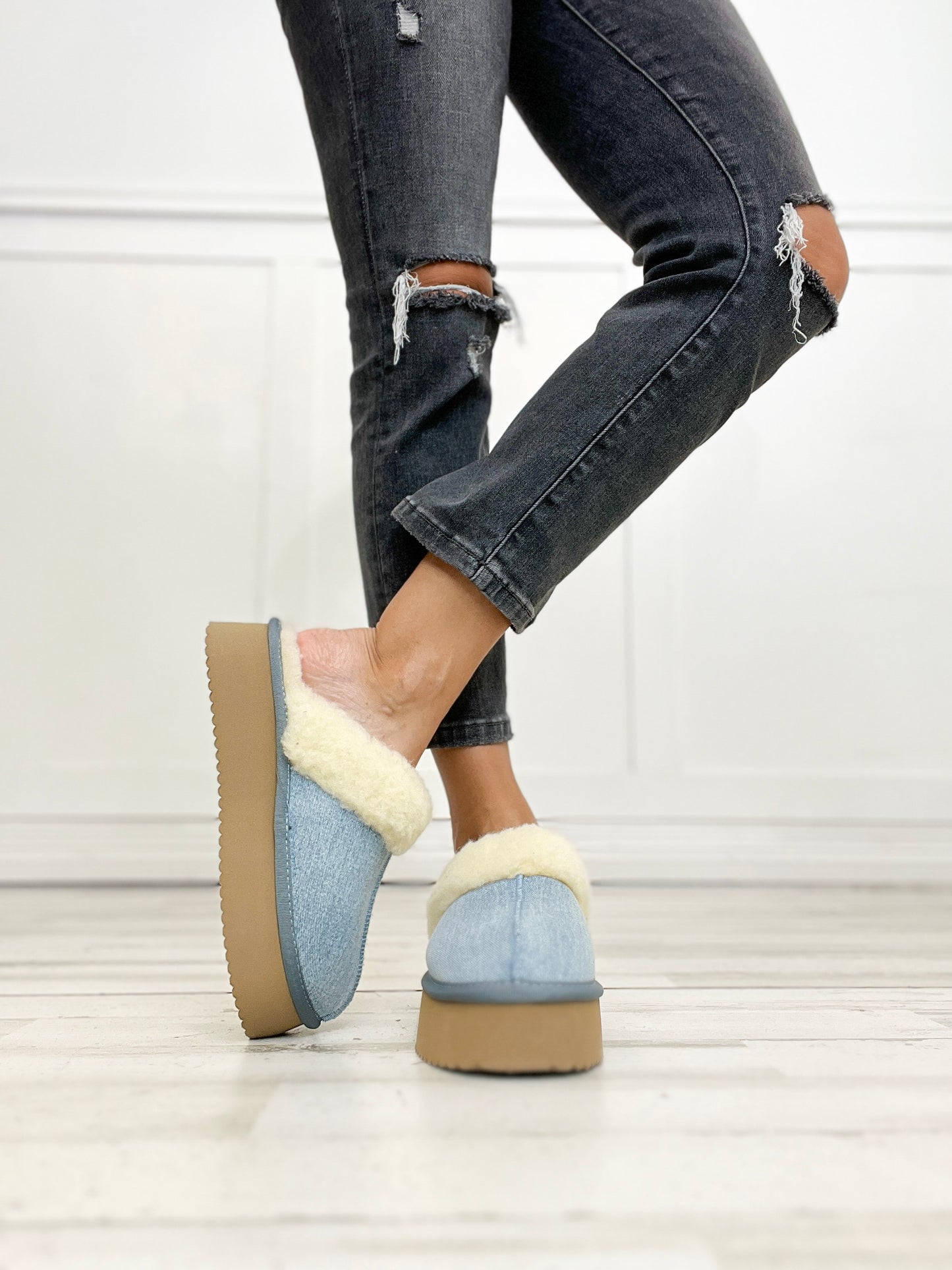 Corkys Cuddle Up Slipper Shoes in Light Blue Denim