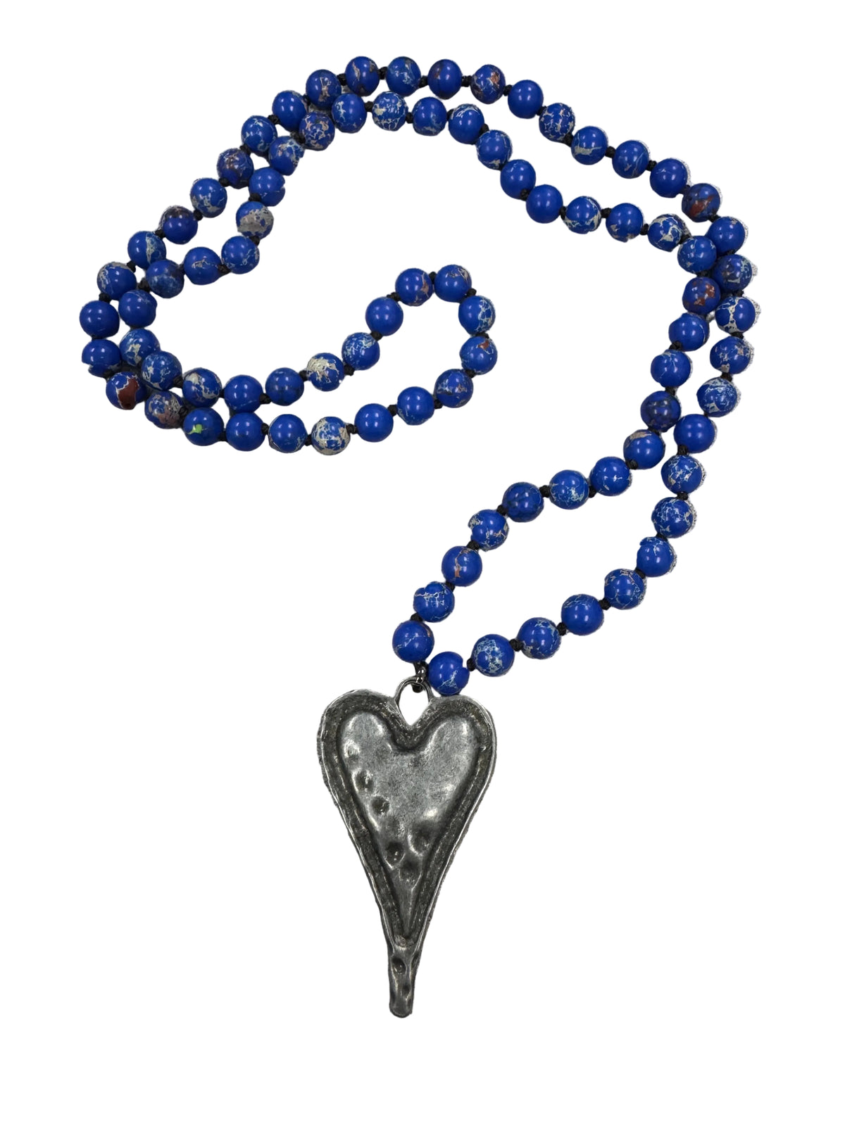 Stone Beaded Hammered Heart Pendant Necklace - GRP B