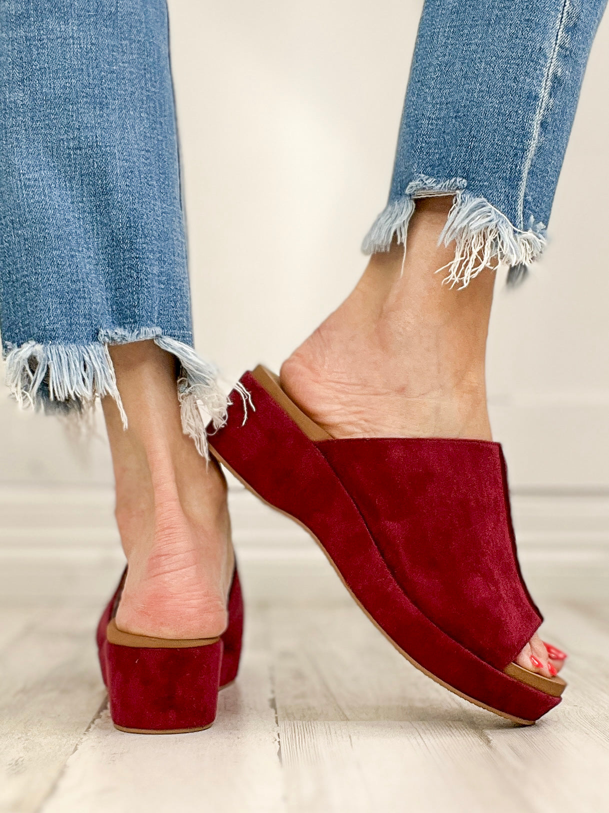 Corkys Take Notes Slip-On Wedge Slides in Burgundy