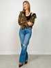 Zipper Closure Animal Print Faux Fur Jacket