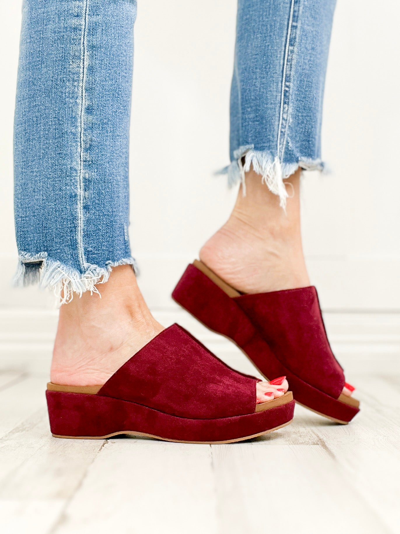 Corkys Take Notes Slip-On Wedge Slides in Burgundy