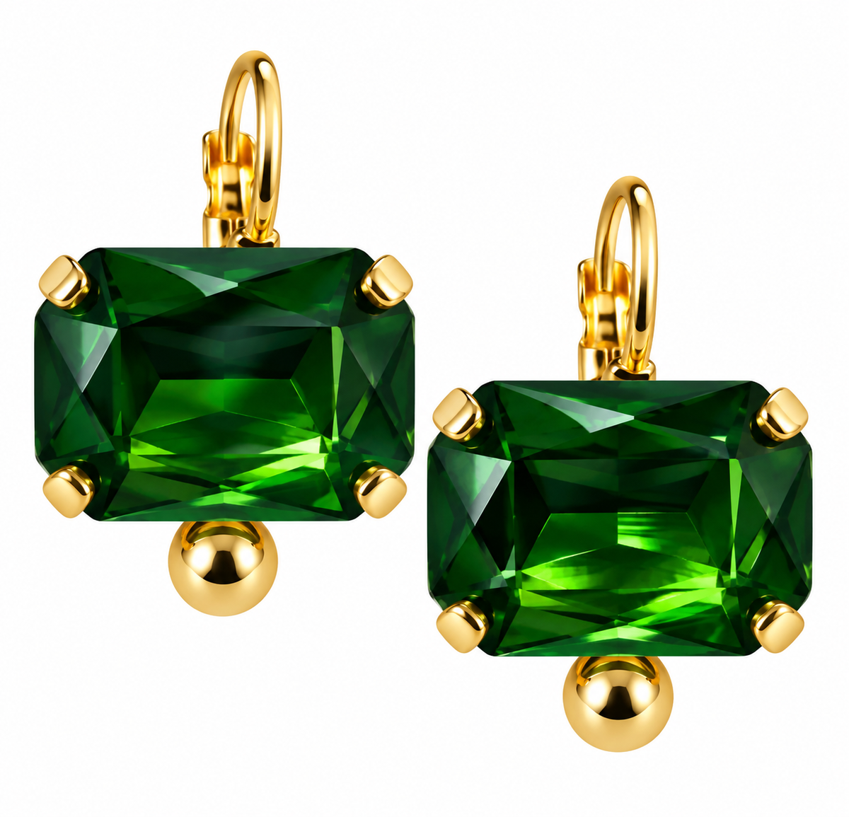 Crystal Bead Drop Earrings in Emerald