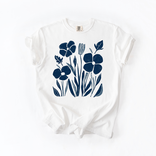 Blue Floral Graphic Tee