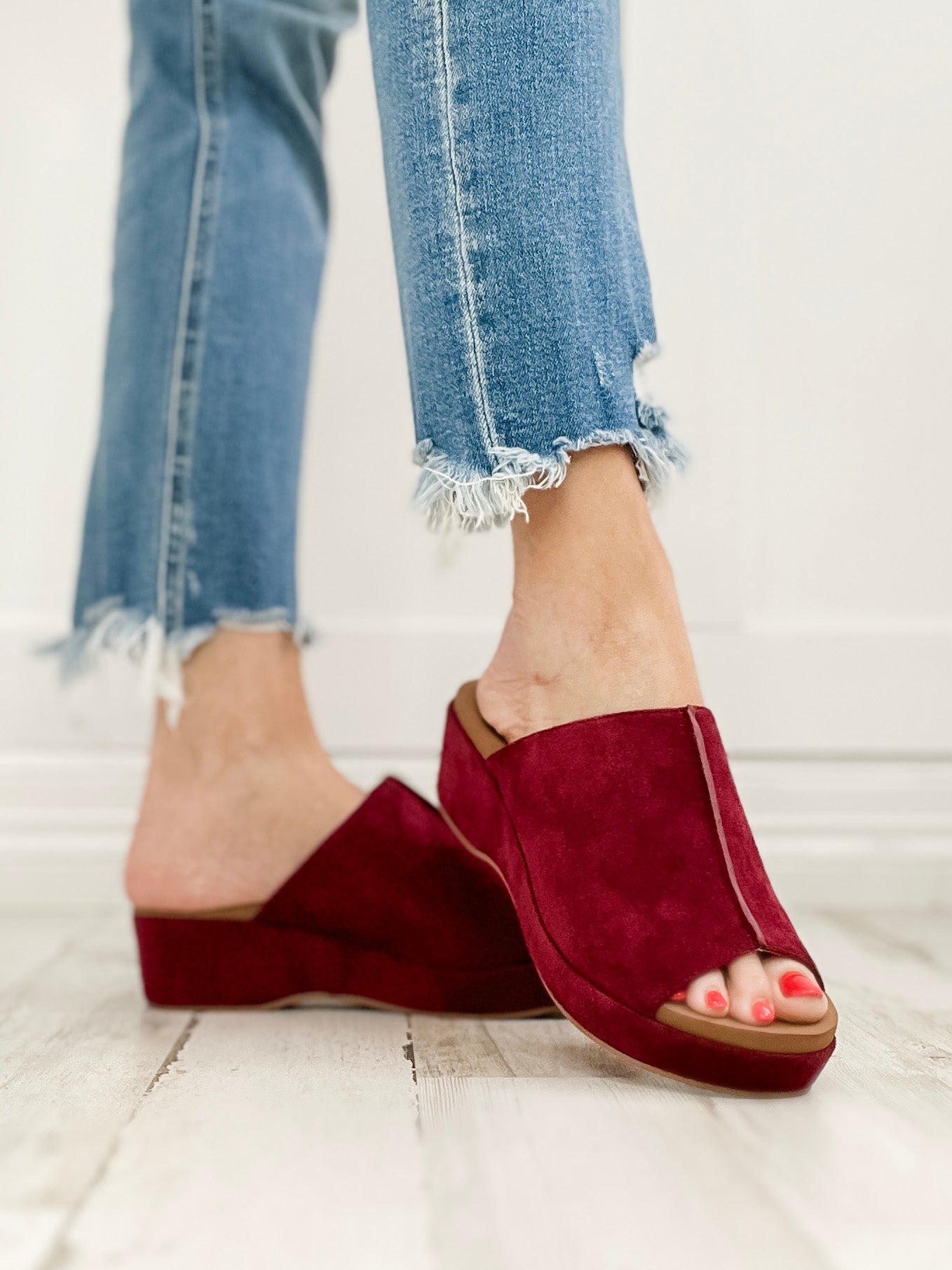 Corkys Take Notes Slip-On Wedge Slides in Burgundy