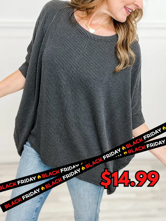 Dolman Sleeve Oversized Ribbed Top with Rounded Hemline - Group A