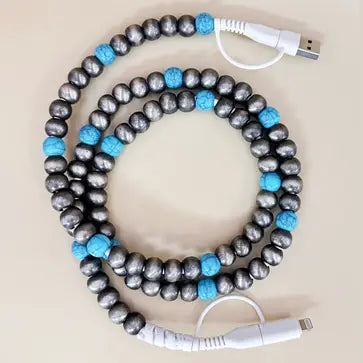 2 in 2 Type-C 5A Fast Charging Cord -Cowboy Pearl and Turquoise