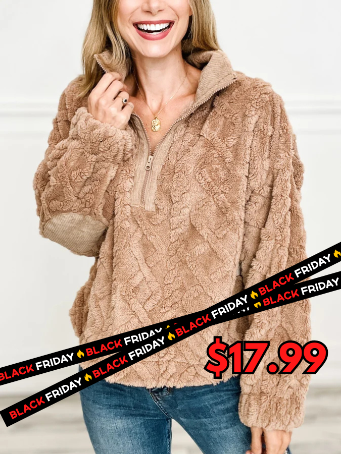 Fuzzy Fleece Cozy Cable Pattern Henley Top