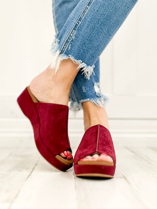 Corkys Take Notes Slip-On Wedge Slides in Burgundy