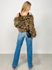 Zipper Closure Animal Print Faux Fur Jacket