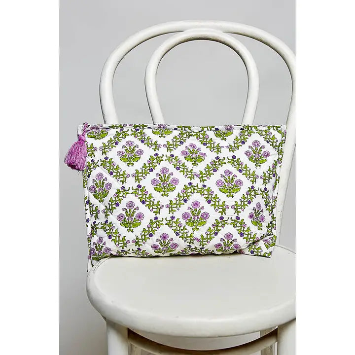 Diamond Stitched Detail Print Quilted Tassel Pouch