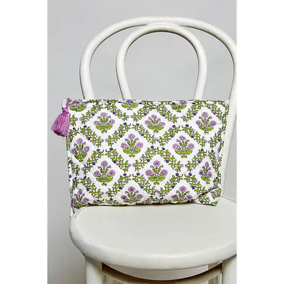 Diamond Stitched Detail Print Quilted Tassel Pouch