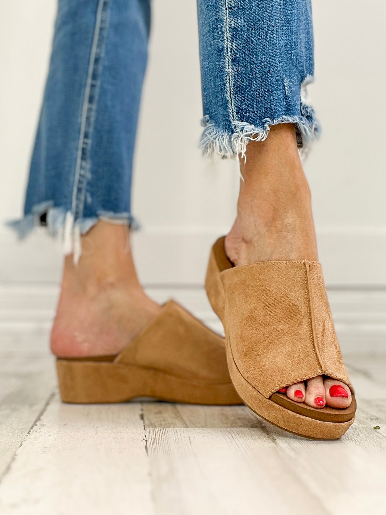 Corkys Take Notes Slip-On Wedge Slides in Camel