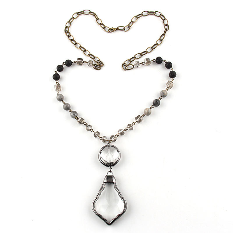 Mixed Bead Double Drop Pendant Necklace
