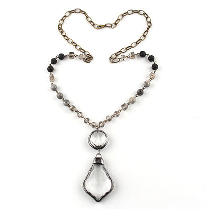 Mixed Bead Double Drop Pendant Necklace