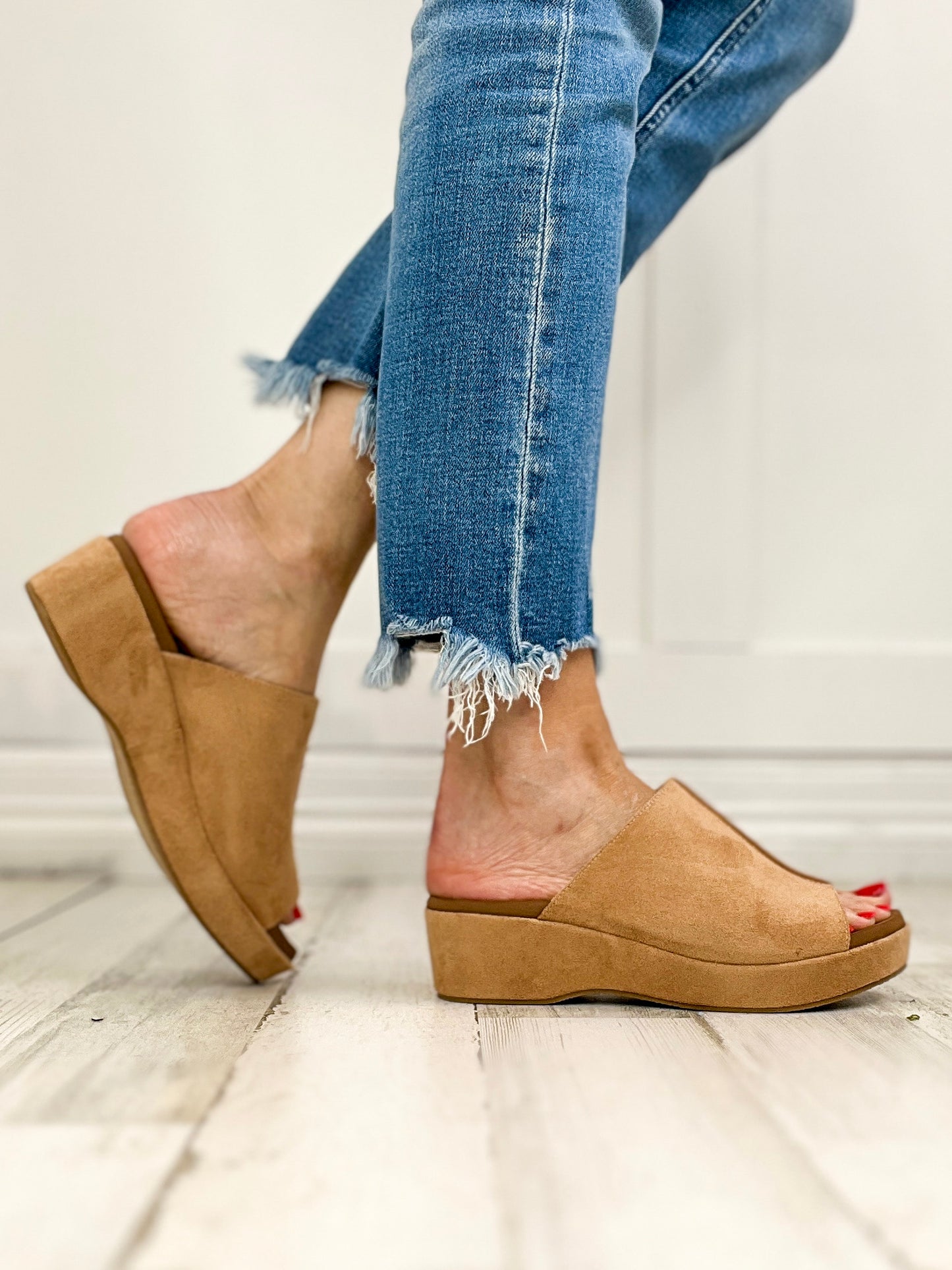 Corkys Take Notes Slip-On Wedge Slides in Camel