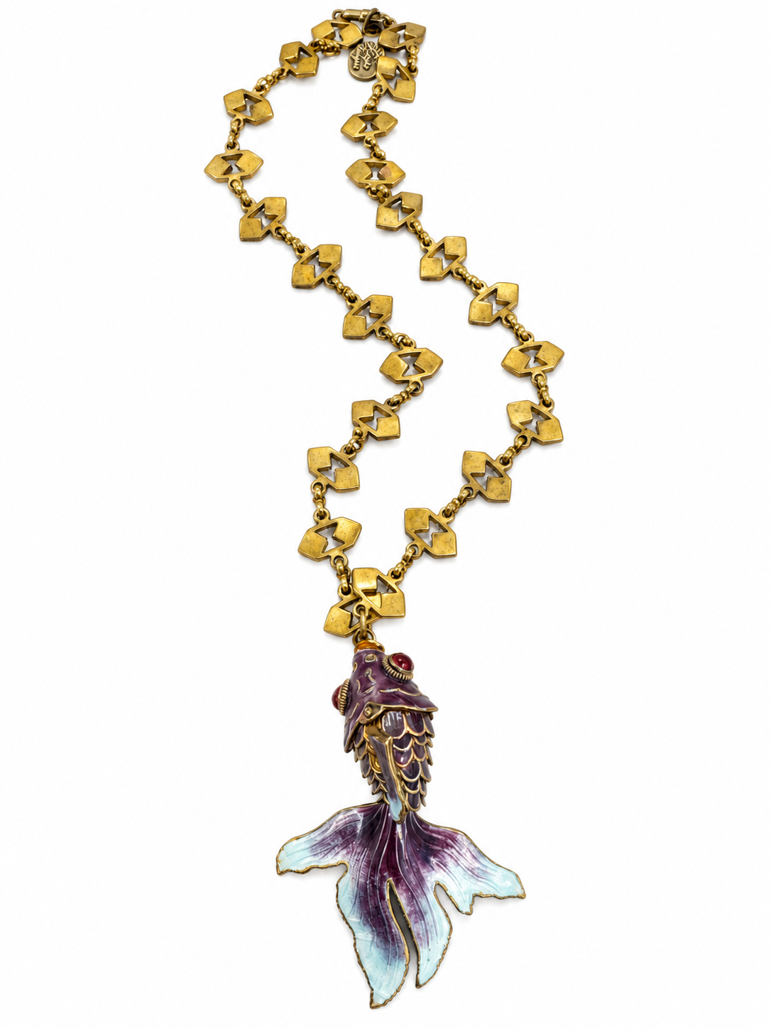 Vintage chain enamel articulated fish in Purple