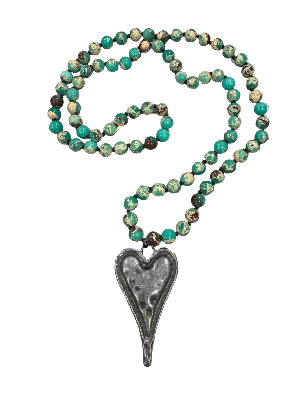Stone Beaded Hammered Heart Pendant Necklace - GRP B