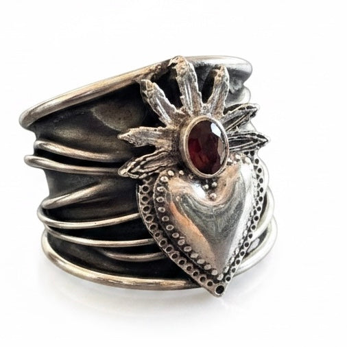 Sterling Silver Sacred Heart Stacker Ring Size 8