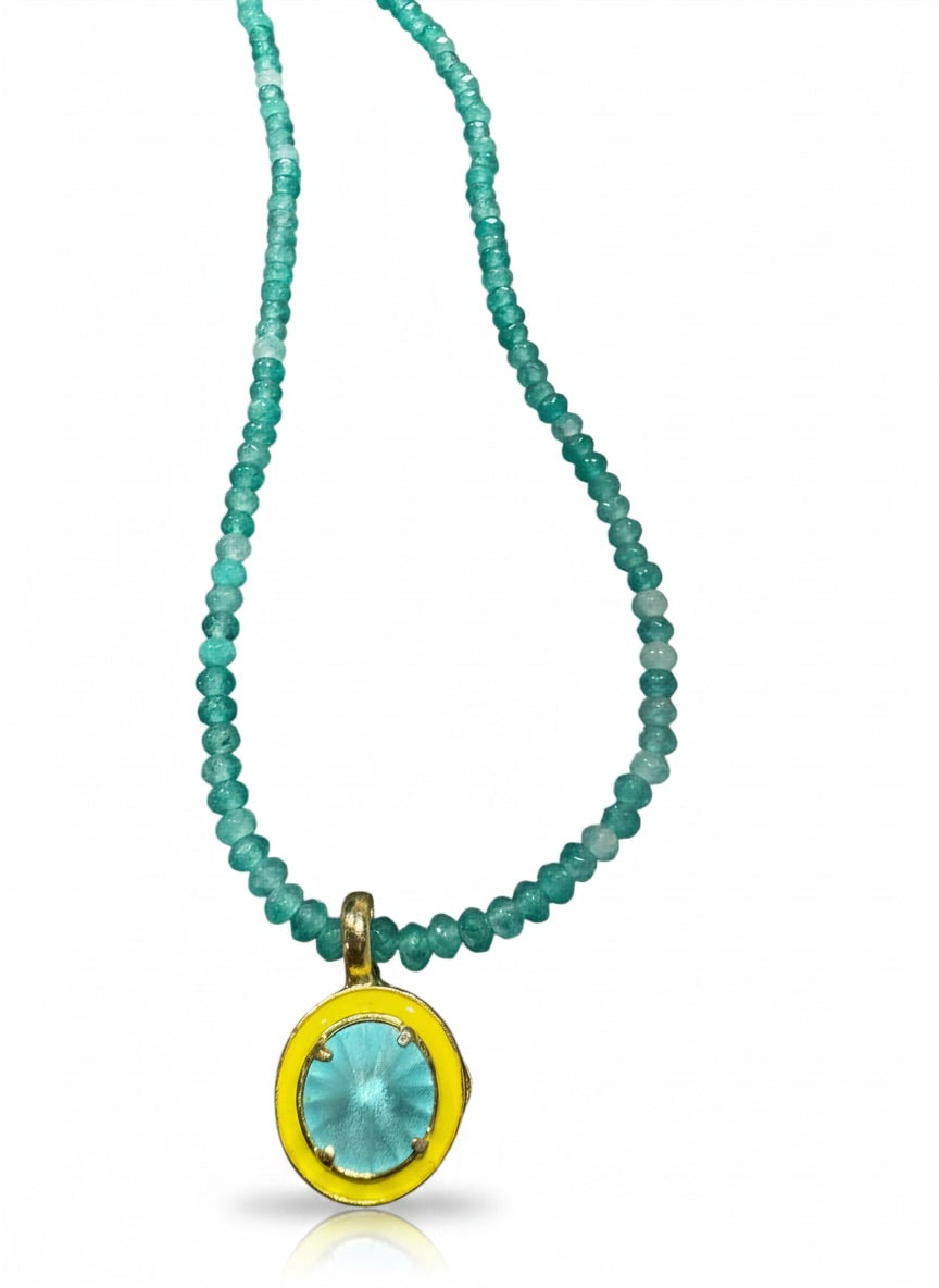 Tova Dakota Pendant Necklace Aquamarine & Yellow