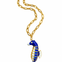 Vintage Chain Enamel Articulated Seahorse Necklace in Blue