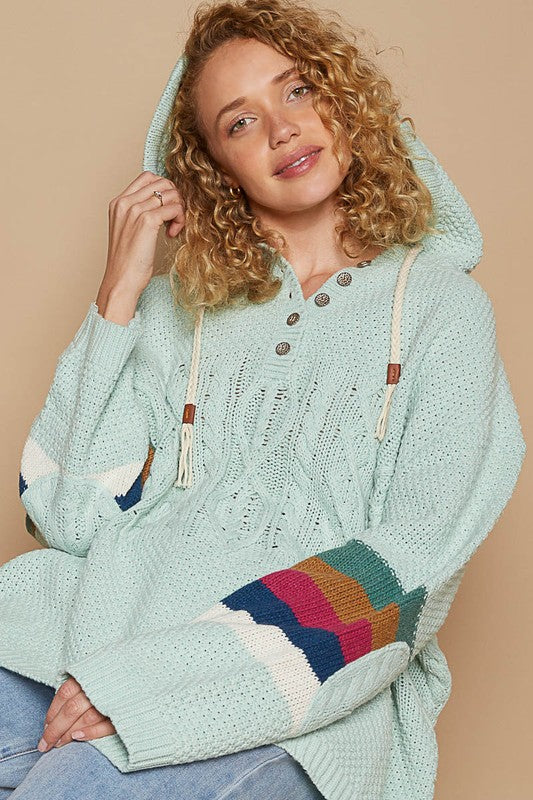 Oversize balloon sleeve stripe hoodie sweater